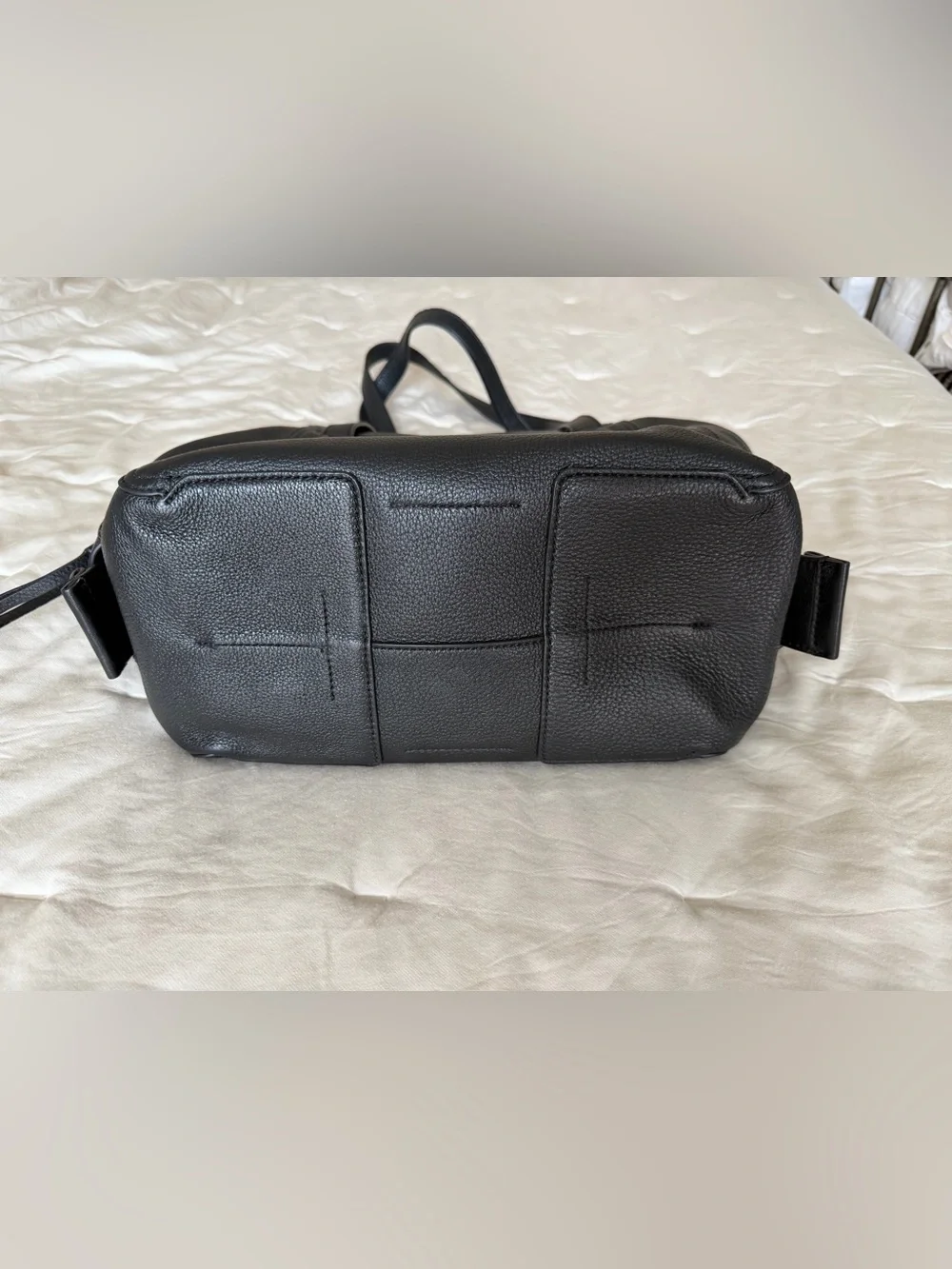 Tory Burch Black Pebbled Leather Tote with Red Tag Accent